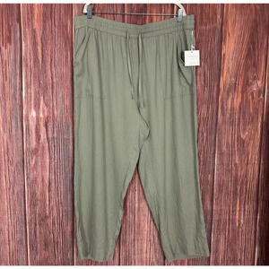 Cynthia Rowley Womens Linen Blend Pant Drawstring Waist Sage Green Size 1X NWT